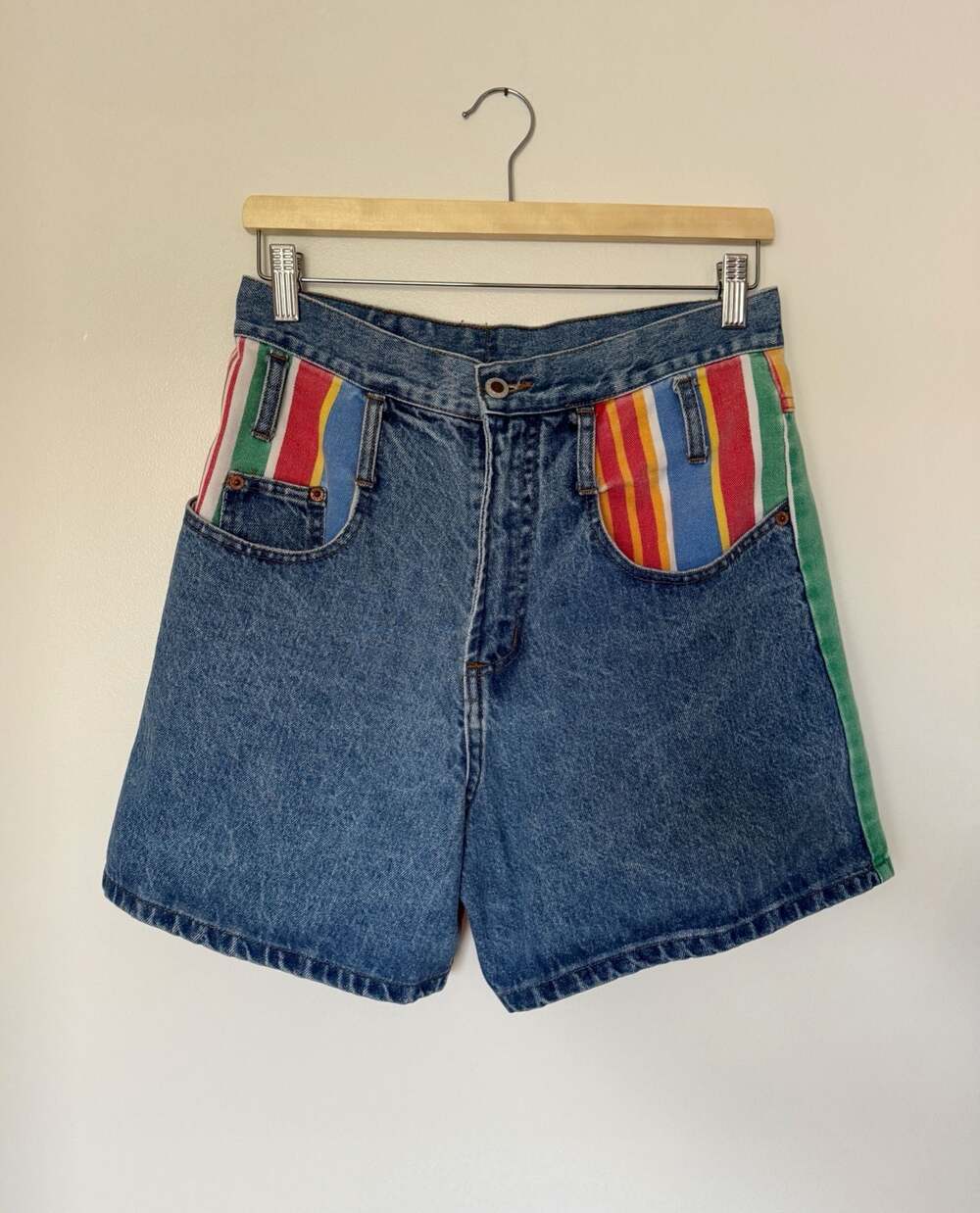 Vintage Steel Jeans High Waisted Striped Colorblock Denim Shorts Size 11